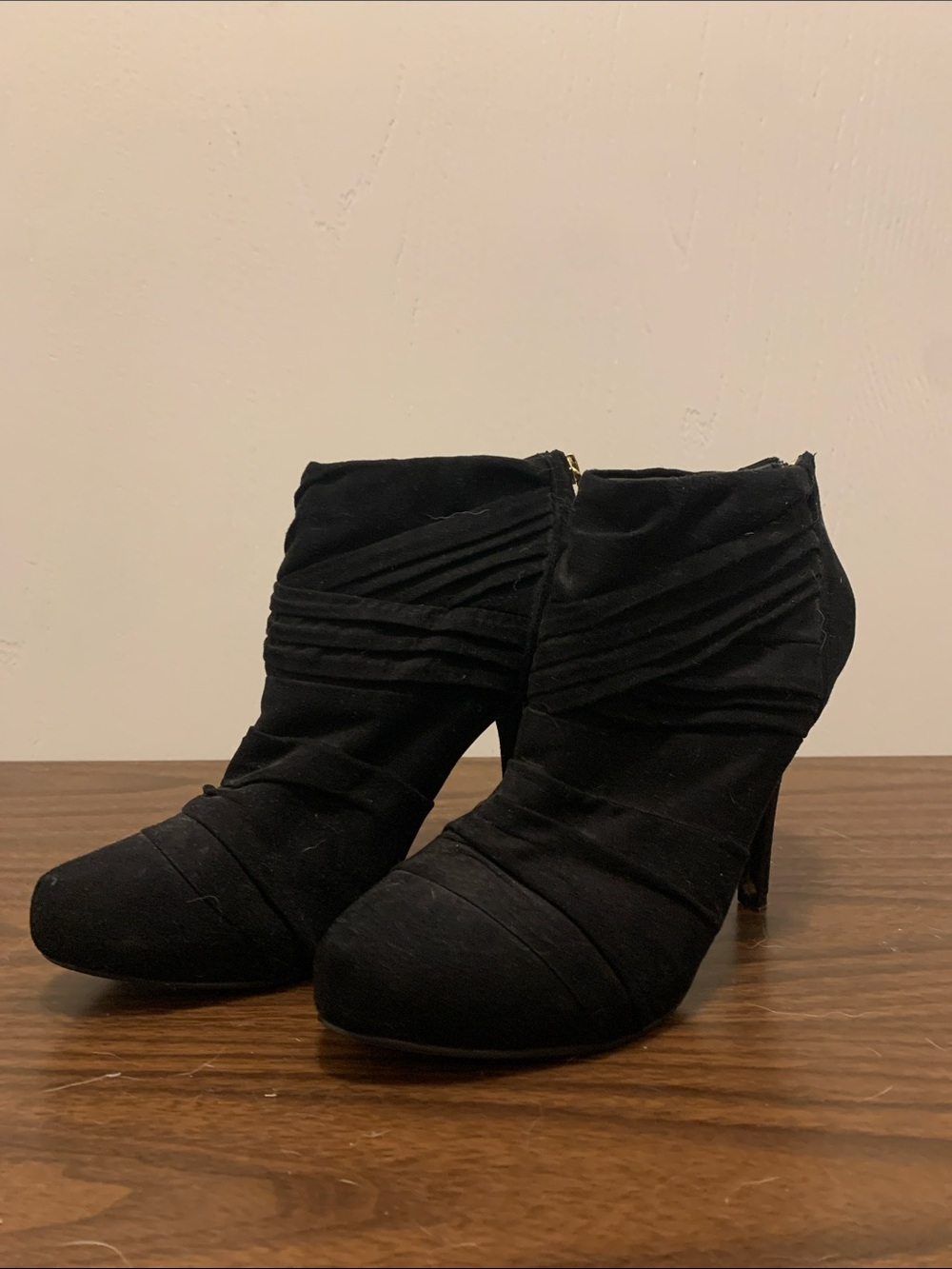 Guess Black Suede-Look Ankle Booties with Pleated Strap Detail